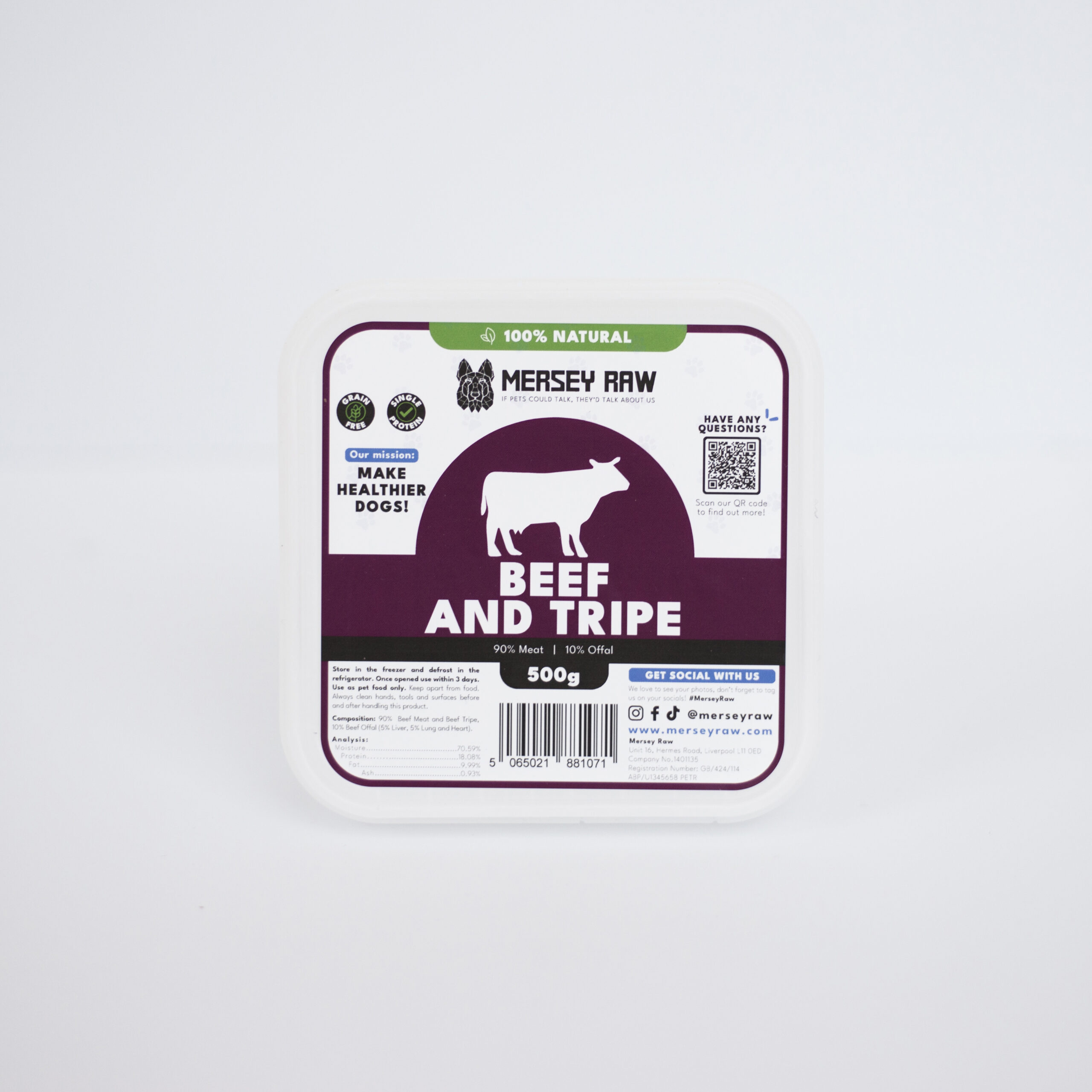 Mersey Raw Beef and Tripe 500g