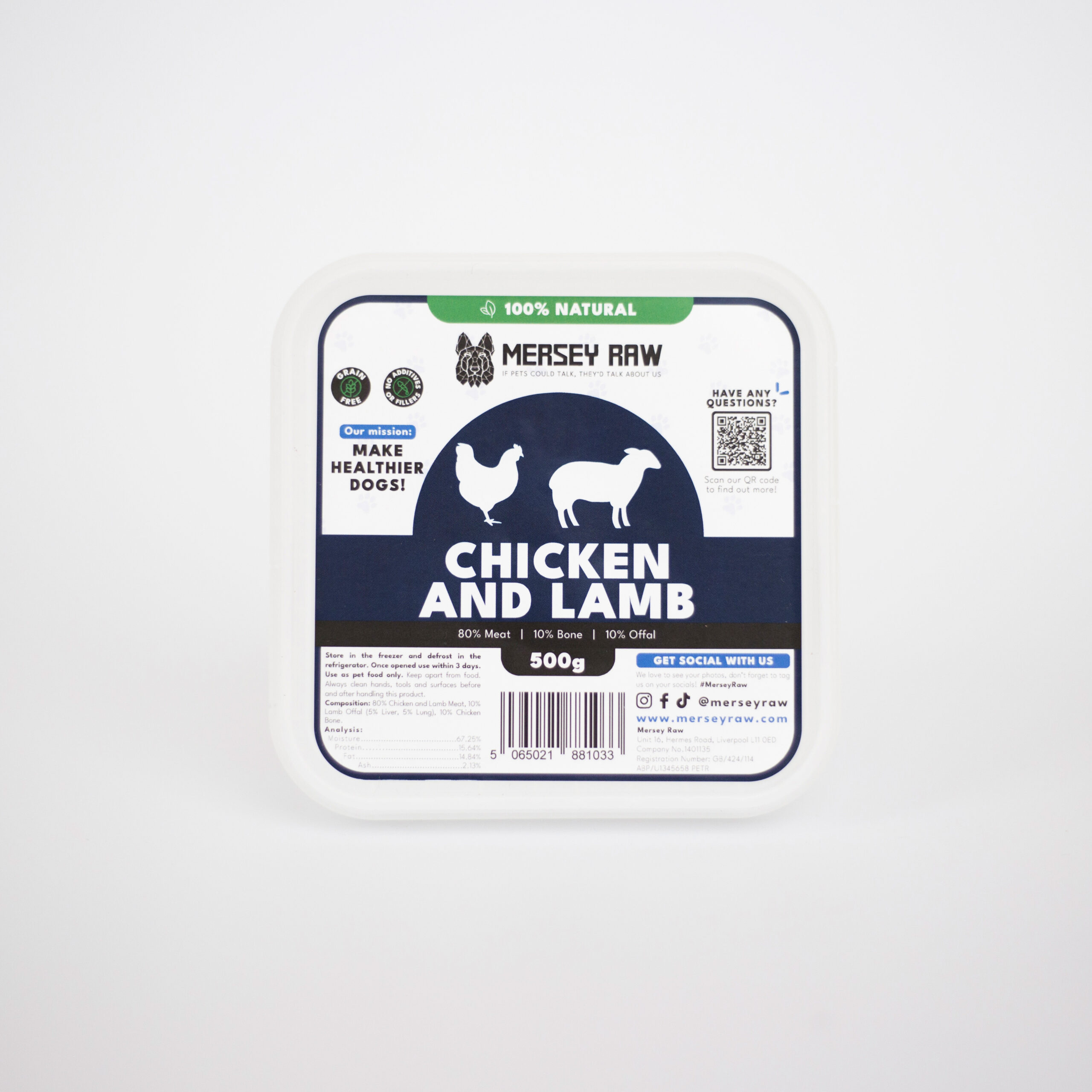 Mersey Raw Chicken and Lamb 500g