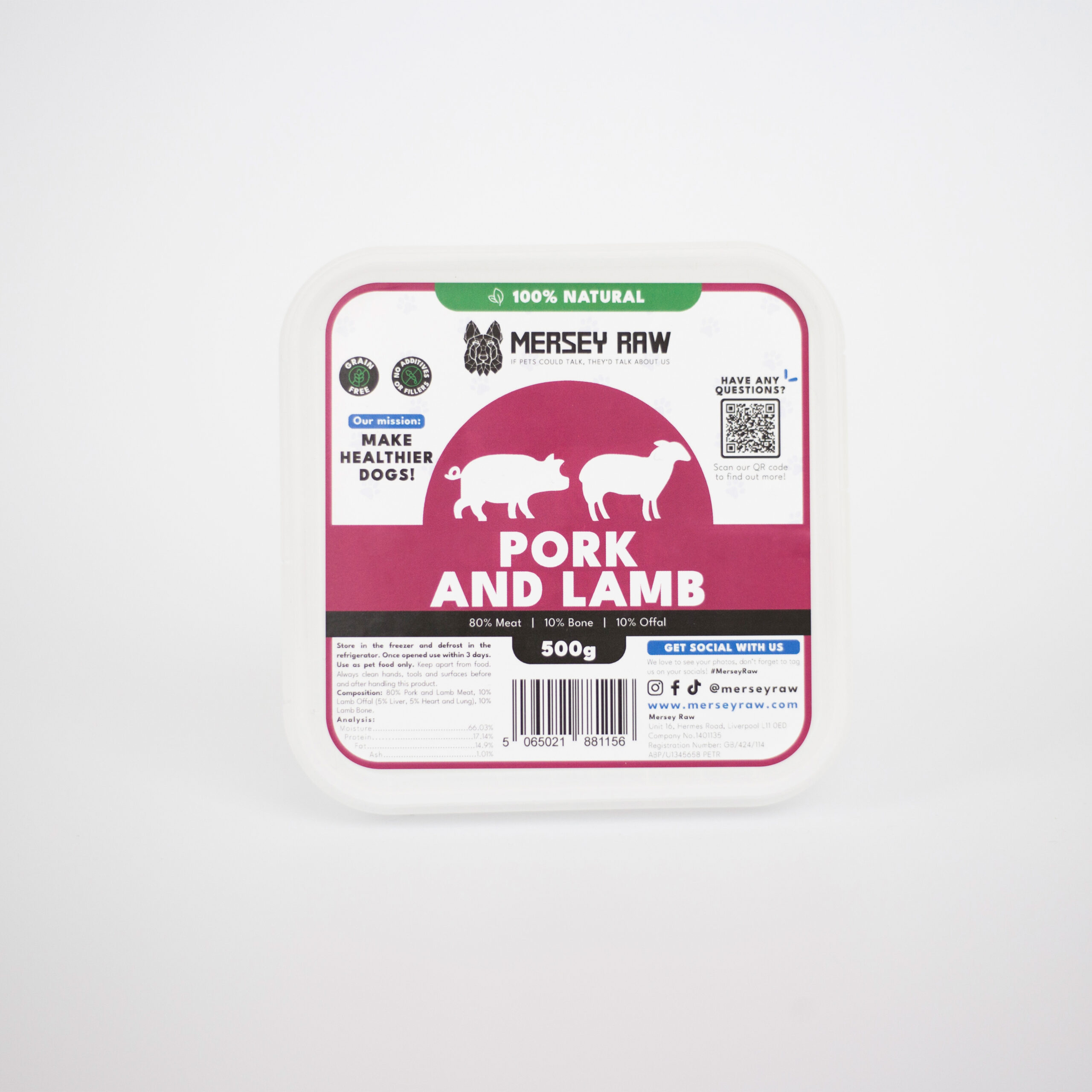 Mersey Raw Pork and Lamb 500g